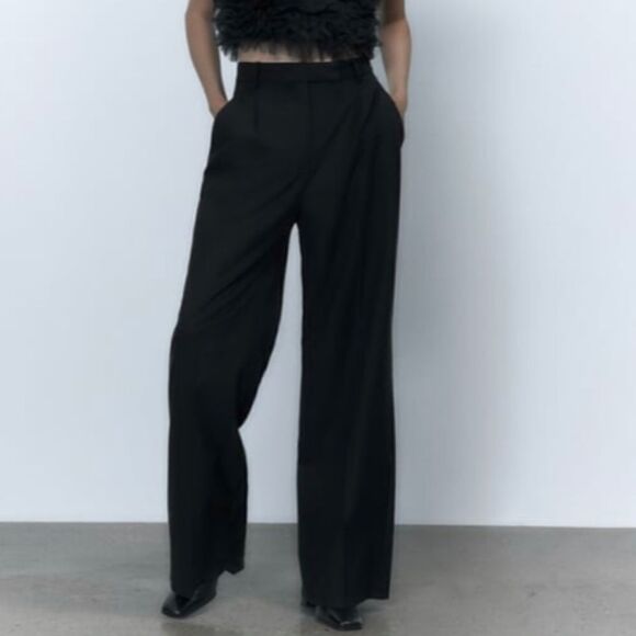 Zara Pants - Zara Wide Leg Pants With Darts New Black
